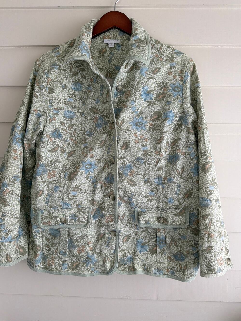 Floral Cotton Chore Coat Garden Jacket Cottagecore Grandmacore Sage Y2K Style XL